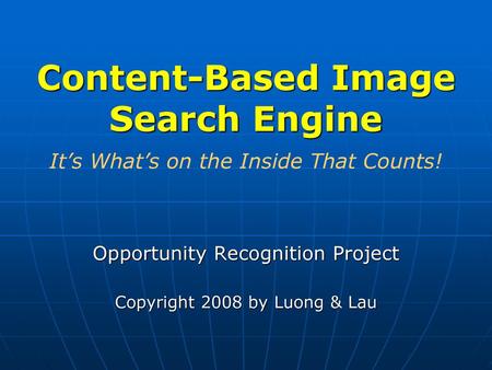 Opportunity Recognition Project Copyright 2008 by Luong & Lau