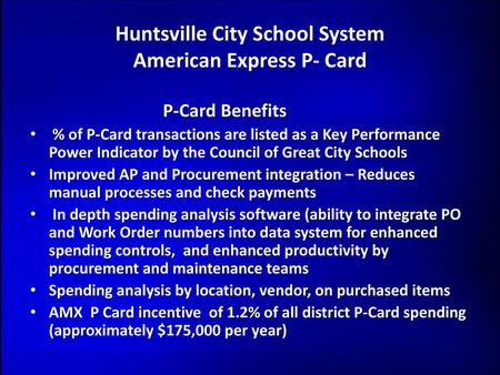 Huntsville City School System American Express P- Card