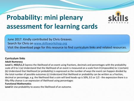 Probability: mini plenary assessment for learning cards