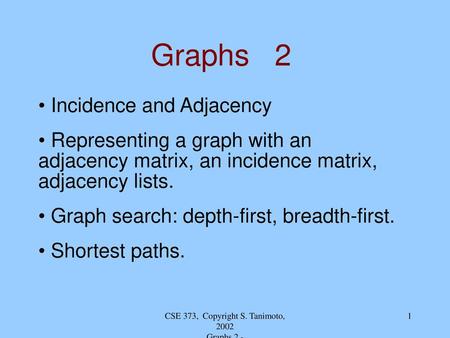 CSE 373, Copyright S. Tanimoto, 2002 Graphs 2 -