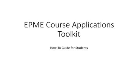 EPME Course Applications Toolkit