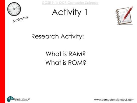 Activity 1 6 minutes Research Activity: What is RAM? What is ROM?