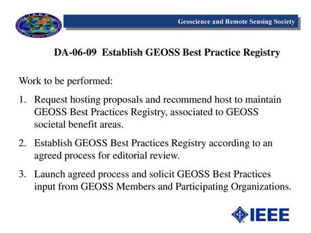 DA Establish GEOSS Best Practice Registry