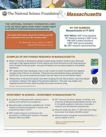 Massachusetts THE NATIONAL SCIENCE FOUNDATION (NSF) is the only federal agency whose mission includes support for all fields of fundamental science and.