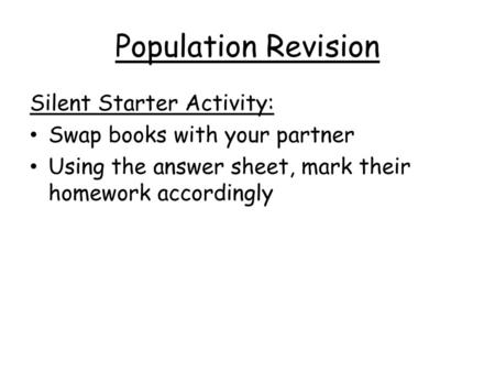 Population Revision Silent Starter Activity: