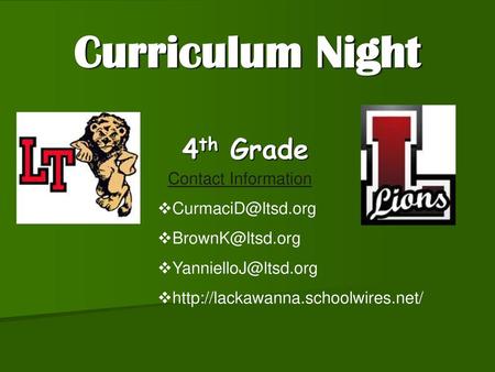 Curriculum Night 4th Grade