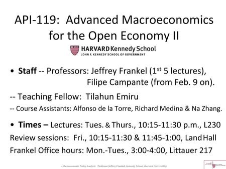 API-119: Advanced Macroeconomics for the Open Economy II