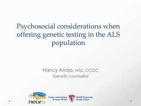 Nancy Anoja, MSc, CCGC Genetic counsellor