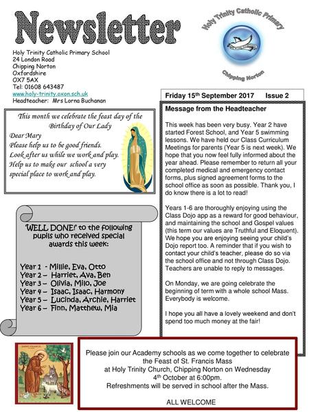 Newsletter Holy Trinity Catholic Primary Chipping Norton