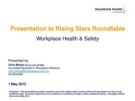 Presentation to Rising Stars Roundtable