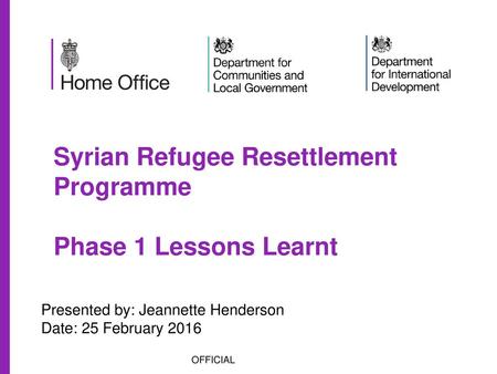 Syrian Refugee Resettlement Programme Phase 1 Lessons Learnt