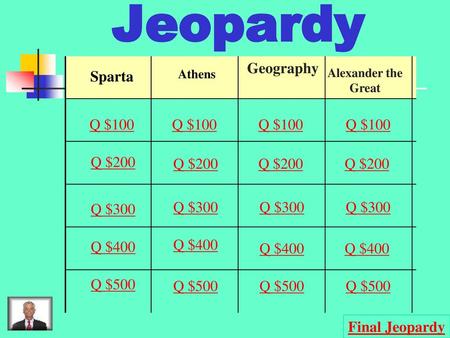 Jeopardy Geography Sparta Q $100 Q $100 Q $100 Q $100 Q $200 Q $200