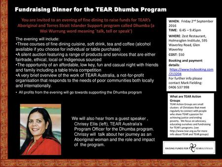 Fundraising Dinner for the TEAR Dhumba Program