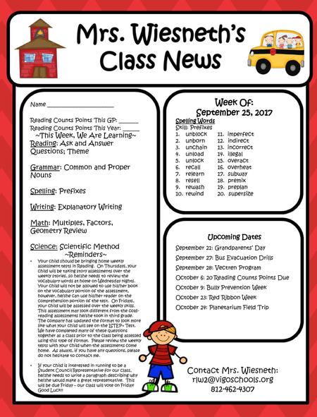 Mrs. Wiesneth’s Class News