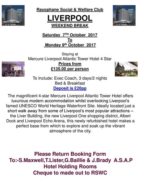 LIVERPOOL Please Return Booking Form