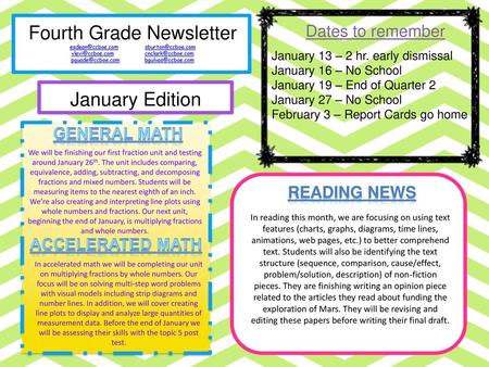 Fourth Grade Newsletter