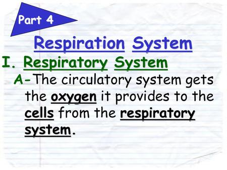 Respiration System I. Respiratory System