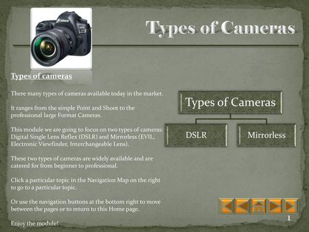 Types of Cameras DSLR Mirrorless Types of cameras