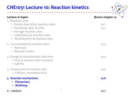 CHE1031 Lecture 10: Reaction kinetics