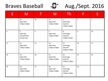 Braves Baseball Aug./Sept. 2016