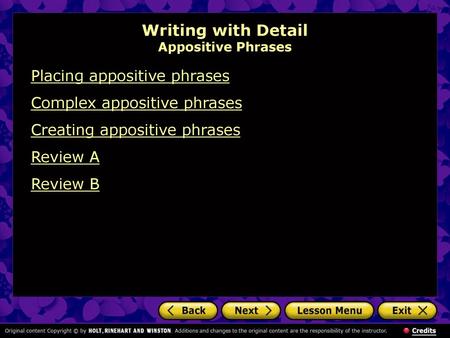 Writing with Detail Appositive Phrases