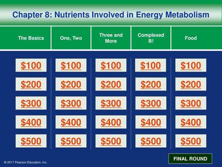 Chapter 8: Nutrients Involved in Energy Metabolism