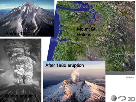 Mount St. Helens Before 1980 eruption After 1980 eruption