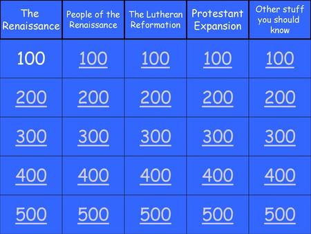 The Renaissance People of the Renaissance The Lutheran Reformation