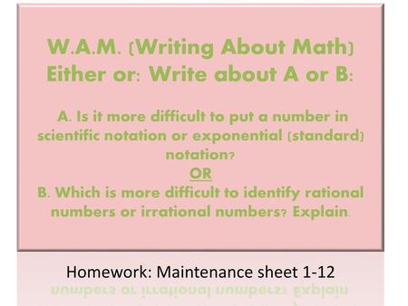 Homework: Maintenance sheet 1-12