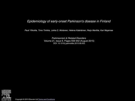 Epidemiology of early-onset Parkinson's disease in Finland