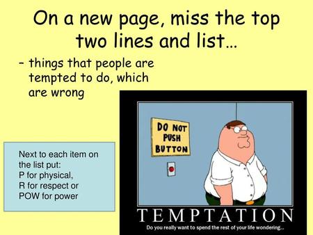 On a new page, miss the top two lines and list…