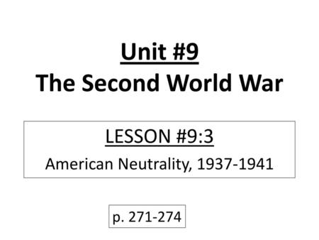 Unit #9 The Second World War