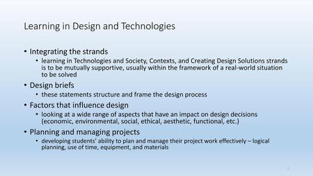 Learning in Design and Technologies