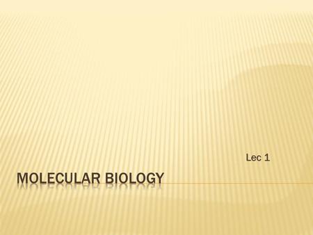 Lec 1 Molecular biology.