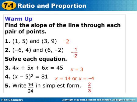 Find the slope of the line through each pair of points.