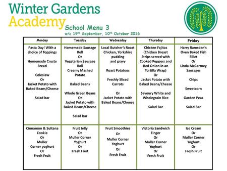 School Menu 3 w/c 19th September, 10th October 2016 Friday