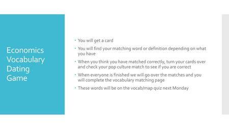 Economics Vocabulary Dating Game