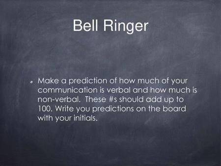 Bell Ringer Make a prediction of how much of your communication is verbal and how much is non-verbal. These #s should add up to 100. Write you predictions.