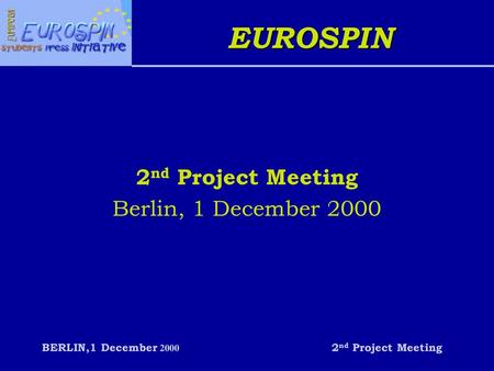 2nd Project Meeting Berlin, 1 December 2000