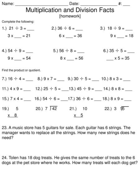 Multiplication and Division Facts