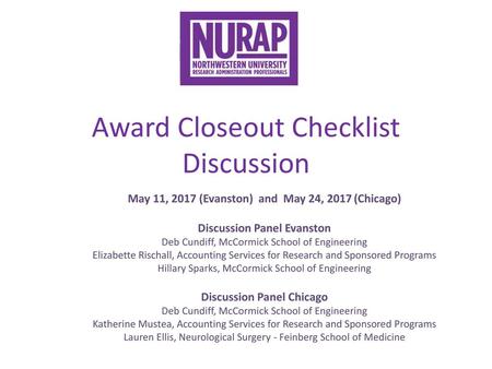 Award Closeout Checklist Discussion