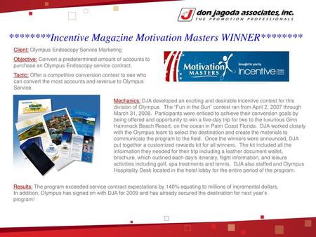 ********Incentive Magazine Motivation Masters WINNER********