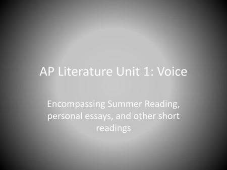 AP Literature Unit 1: Voice