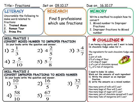 Find 5 professions which use fractions