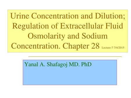 Urine Concentration and Dilution; Regulation of Extracellular Fluid Osmolarity and Sodium Concentration. Chapter 28 Lecture-7 7/4/2015 Yanal A. Shafagoj.