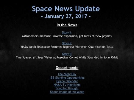 Space News Update - January 27, In the News Departments