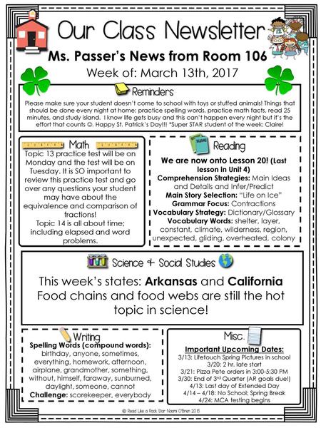 Ms. Passer’s News from Room 106