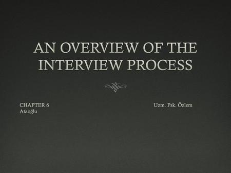 AN OVERVIEW OF THE INTERVIEW PROCESS