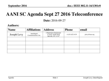 AANI SC Agenda Sept Teleconference