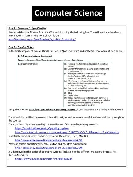 Computer Science Part 1 : Download a Specification